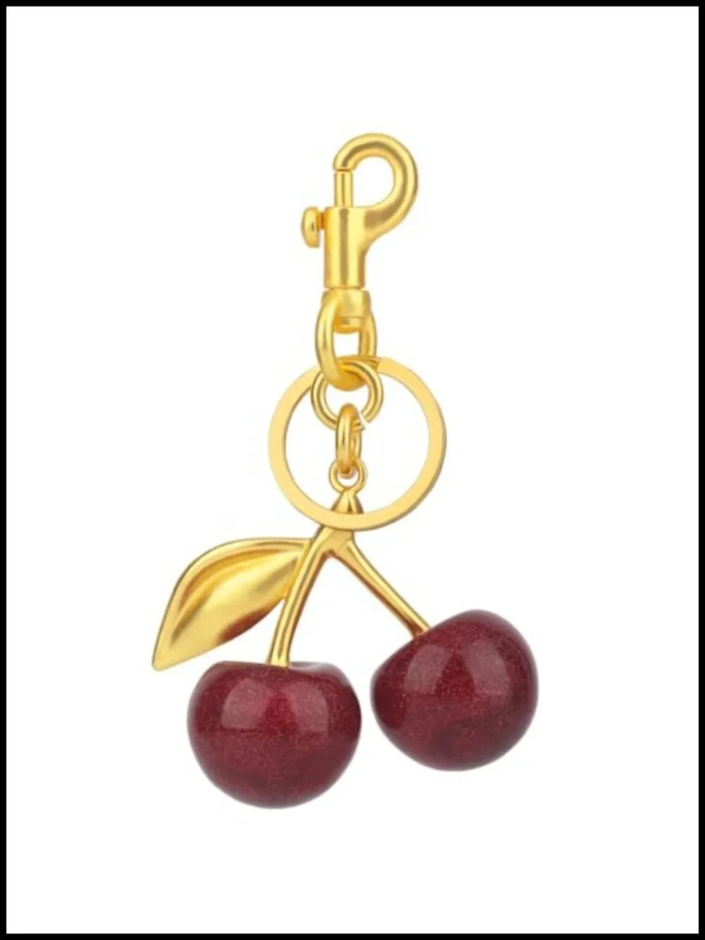Cherry Keychain Bag Charm Gold-Tone Metal Resin Purse Charm